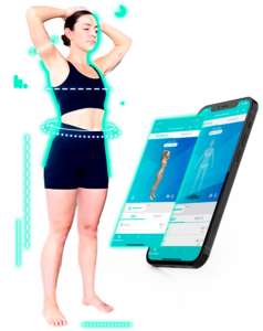 woman in process of 3D body scan using Bodymapp app on iPhone